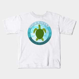 Skip A Straw, Save A Turtle. A Therouxgear Special. Kids T-Shirt